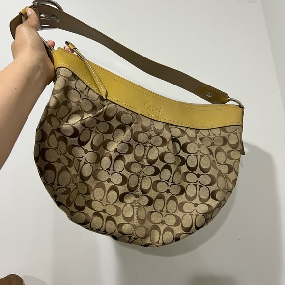Coach Signature Brown and Yellow Hobo Bag - Picture 1 of 3